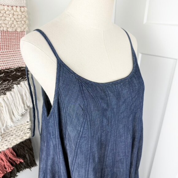 Free People Denim Dreams Sleeveless Midi Dress Medium Blue Wash Sz M - Picture 4 of 14